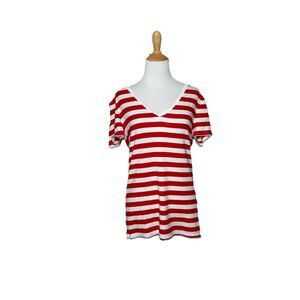 Merona The Ultimate Tee Polo Stripe V-Neck Short Sleeve Red White Size Large